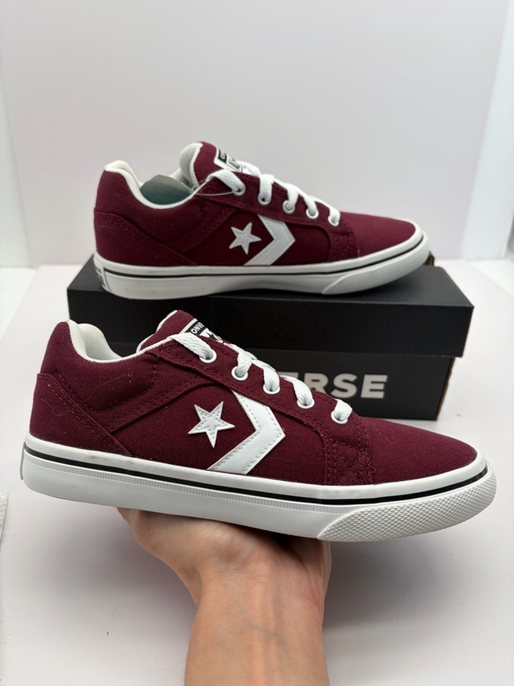 Converse Maroon Canvas Low Top Sneakers with White Star Women’s size 6.5